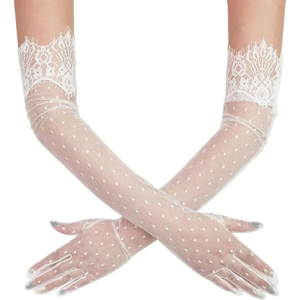 Women's Lvory Evening Long Lace Gothic Gloves Bridal Party Prom Costume